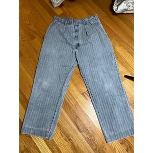 Vintage 80s Ruff Hewn  Pleated Herringbone Jeans Gray High Waist Tapered Leg 34